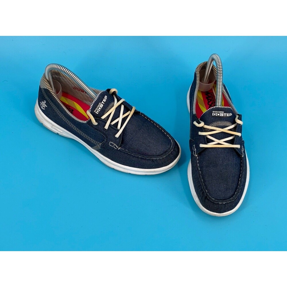 Skechers GO STEP Seashore Womens 7 Navy Blue Boat Shoes Goga Max 14428